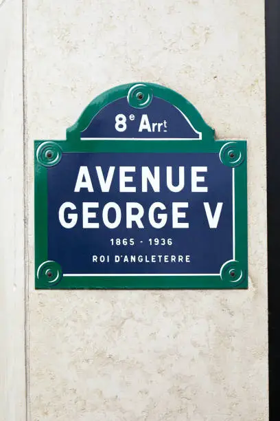 Photo of Famous Avenue George V street sign in Paris, France