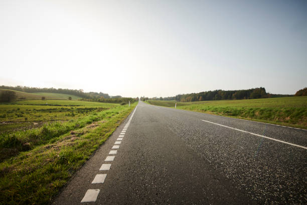 istock Landscape with green fields and a long road 1135276250