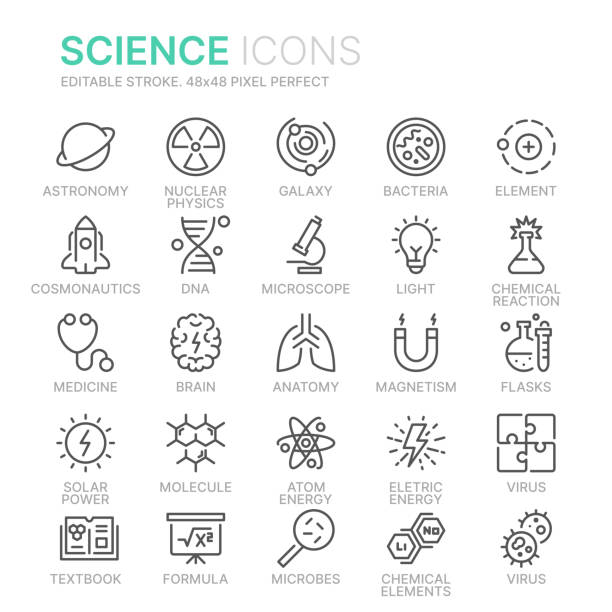 Collection of science line icons. 48x48 Pixel Perfect. Editable stroke Collection of science line icons. 48x48 Pixel Perfect. Editable stroke nuclear weapon stock illustrations