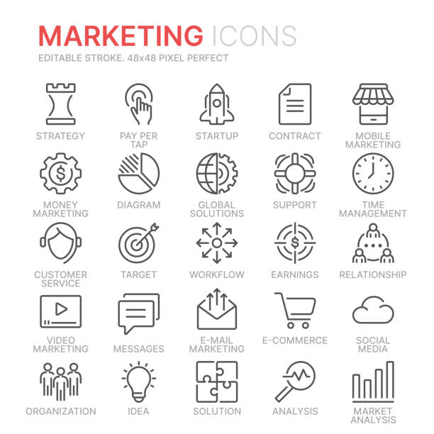 Collection of marketing line icons. 48x48 Pixel Perfect. Editable stroke Collection of marketing line icons. 48x48 Pixel Perfect. Editable stroke marketing icons stock illustrations