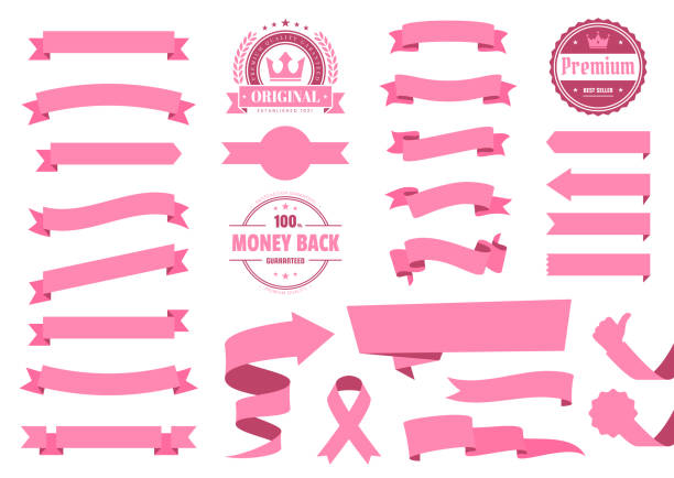 zestaw różowych wstążek, banerów, odznak, etykiet - elementy projektu na białym tle - wstążka ilustracje stock illustrations