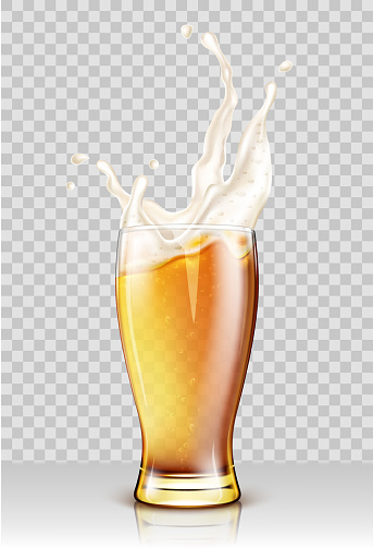 Beer is pouring into a glass. Realistic vector illustratio