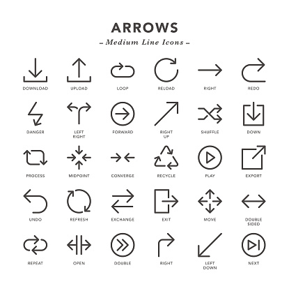 Arrows - Medium Line Icons - Vector EPS 10 File, Pixel Perfect 30 Icons.