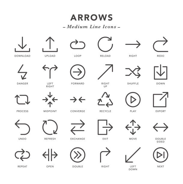 Arrows - Medium Line Icons Arrows - Medium Line Icons - Vector EPS 10 File, Pixel Perfect 30 Icons. repetition stock illustrations