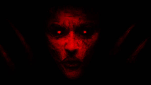 diabelska kobieta pojawia się z ciemności i pocałunki. - spooky human face zombie horror stock illustrations