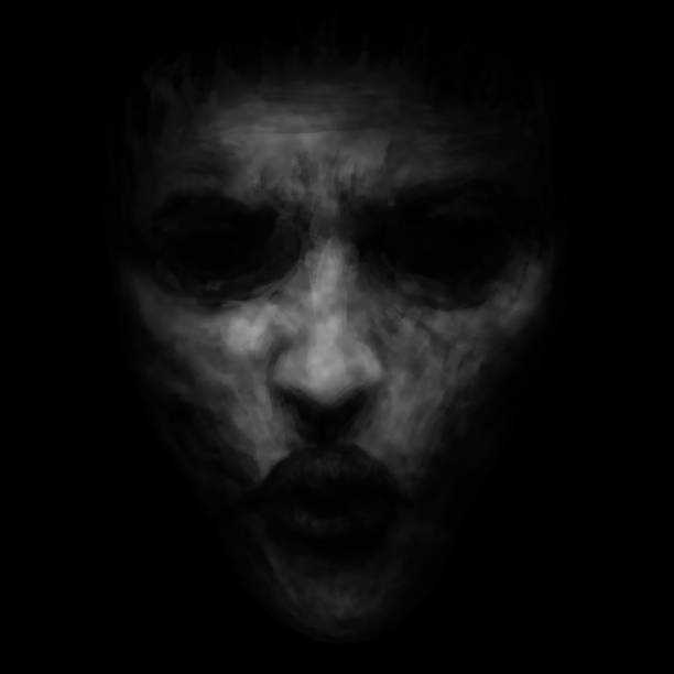 istock Creepy witch girl face. Kiss of darkness. 1135282296