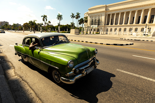 Retro classical car on street in Cuba