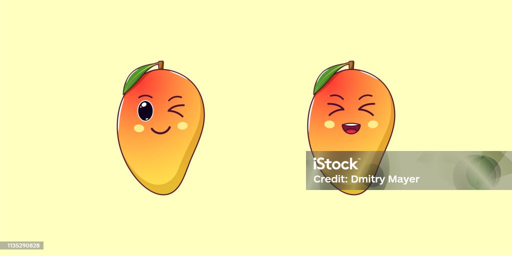 Ilustración de Lindo Kawaii Mango Fruta Tropical De Dibujos Animados Vector  y más Vectores Libres de Derechos de Humor - iStock