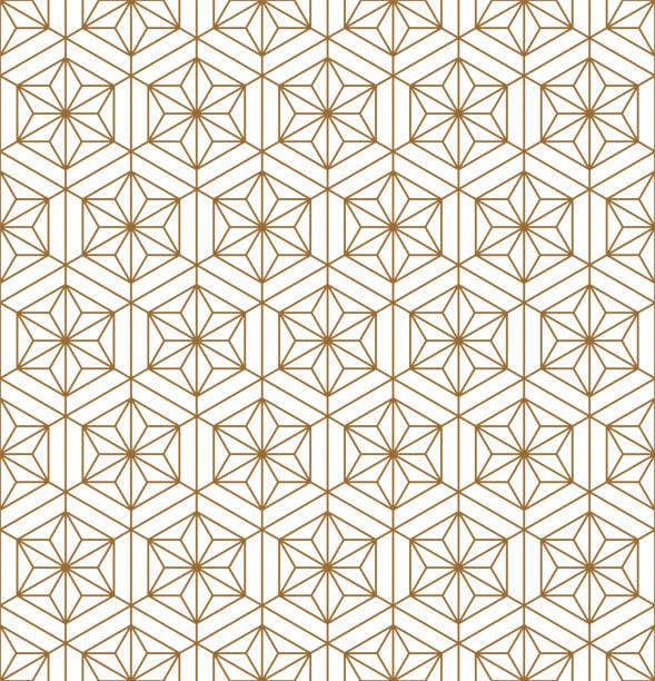 Japanese seamless pattern in style woodwork kumiko ornament. Japanese seamless pattern in style Kumiko.For template,fabric,shoji screens,textile,wrapping paper,laser cutting and engraving.Background vector.Compound ornament.Hexagon grid.MEDIUM thickness lines. korean culture stock illustrations