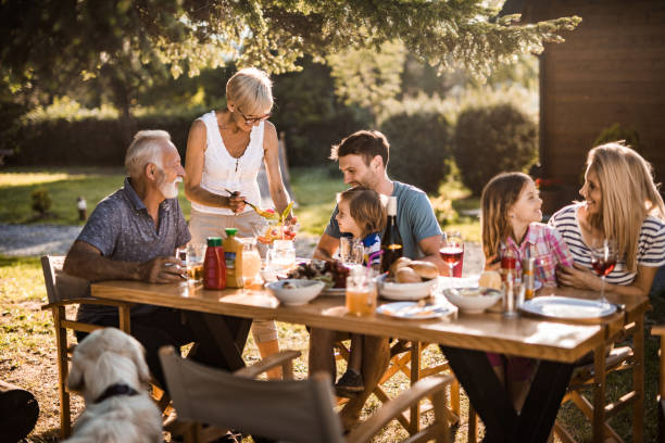 istock Happy multi-generation family enjoying in lunch time at their back yard. 1135293937