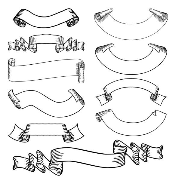 przewinięcia i banery - grunge frame scroll shape old fashioned stock illustrations