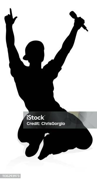 Singer Pop Country Or Rock Star Silhouette Stock Illustration - Download Image Now - Adult, Adults Only, Artist