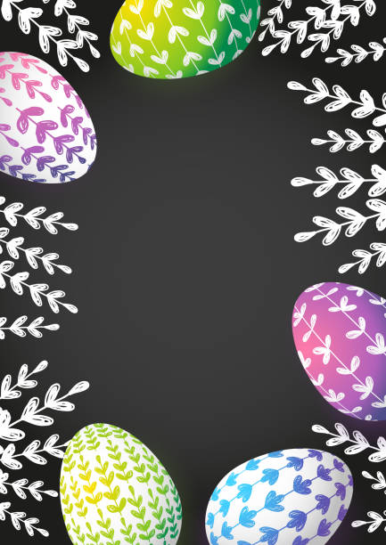 bildbanksillustrationer, clip art samt tecknat material och ikoner med påsk gratulations kort med färg växtbaserade ägg - easter egg