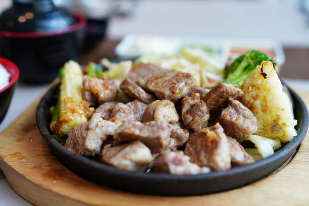 japanese beef tepanyaki and bokeh background