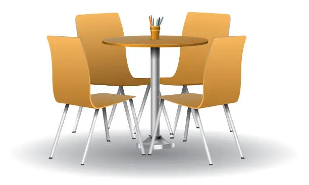 Vector illustration of Orange color Modern round table with chairs. Vector illustration.