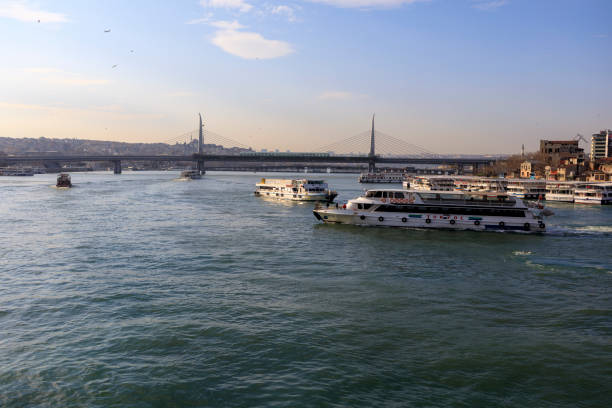 Istanbul Turkey - Mar 1, 2019: A scene from a regular day in a street in Istanbul.Galata Bridge is the heart of Istanbul, spanning the Golden Horn from Karaköy on the north to Old Istanbul.