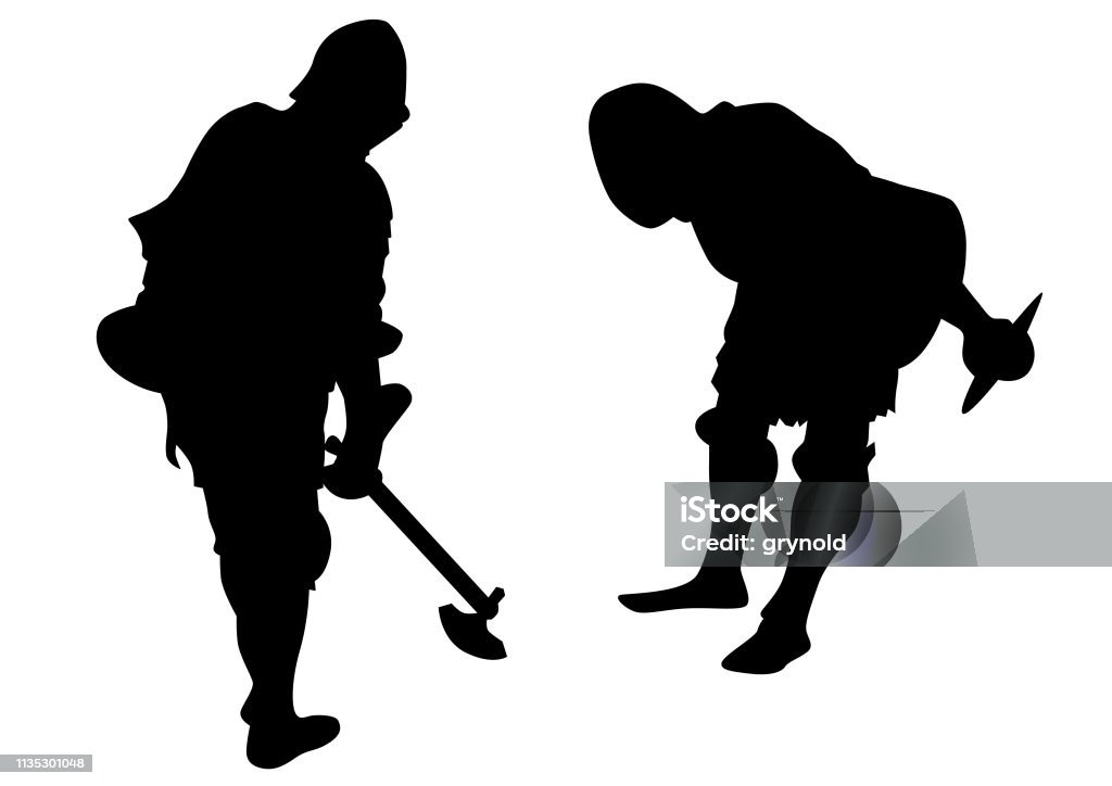 Old knight Man in old knightly clothes on white background Adult stock vector