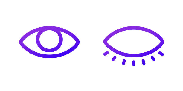 2つの web アイコンを開いて、目を閉じます。紫色のグラデーション - 瞬き点のイラスト素材／クリップアート素材／マンガ素材／アイコン素材