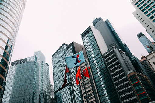 The New York City Flag on the building in New York City, NY, USA, August 21, 2022.