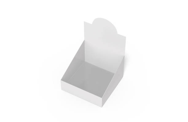 istock POS POI Cardboard Blank Empty Display Show Box Holder For Advertising Fliers, Leaflets, Products, Magazines and Newspapers. Mock Up Template Isolated On White Background. 3D Illustration 1135306181