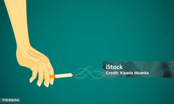 On Top Hand Holding Cigarette Smoke Floating In The Air Dangerous To Health Kid Other People Vector Illustration Eps10 Stock Illustration - Download Image Now