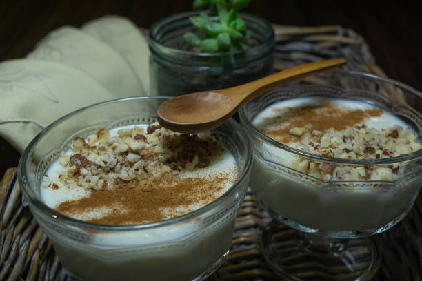 istock Rice pudding served in glass cups. Decorated. Close-up. 1135306585