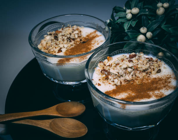 istock Rice pudding served in glass cups. Decorated. Close-up. 1135309476