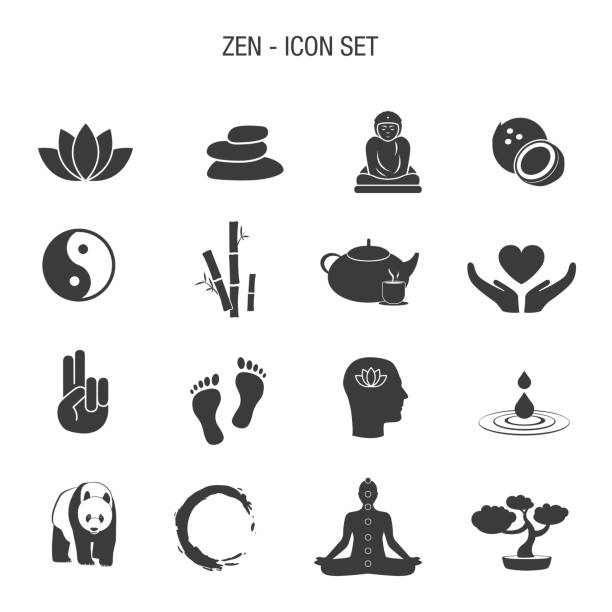 ilustraciones, imágenes clip art, dibujos animados e iconos de stock de set de iconos zen - meditation