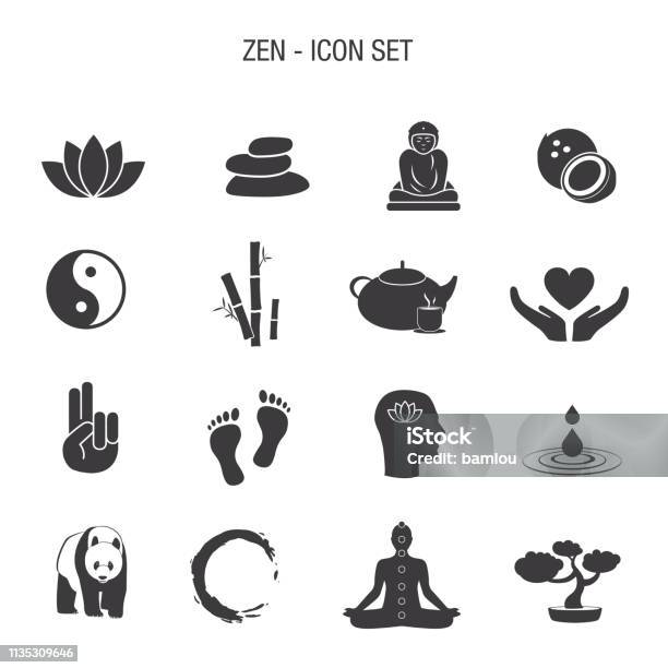 Zen Icon Set Stock Illustration - Download Image Now - Icon Symbol, Zen-like, Meditating