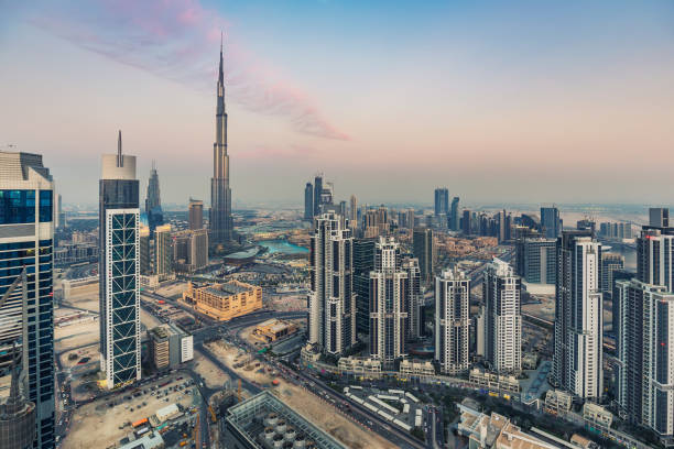 istock Dubai, United Arab Emirates, at sunset. Aerial view. 1135309687