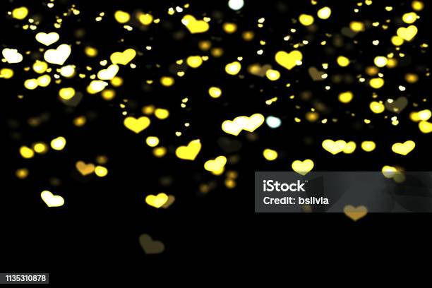 Hearts Bokeh Overlay Abstract Background Shiny Gold Hearts Bokeh Stock Photo - Download Image Now