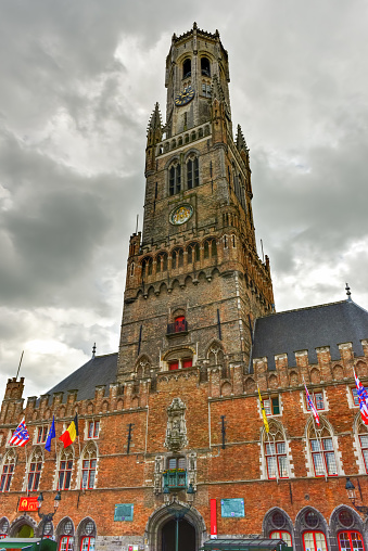 Belfry Tower in the historical center of Bruges, Belgium.