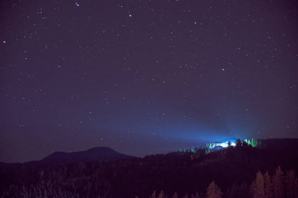istock Landscape at night. Sky with stars and mountains. 1135318011