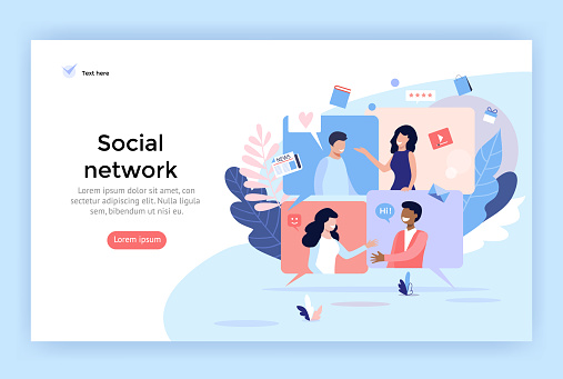 Social network concept illustration, perfect for web design, banner, mobile app, landing page, vector flat design