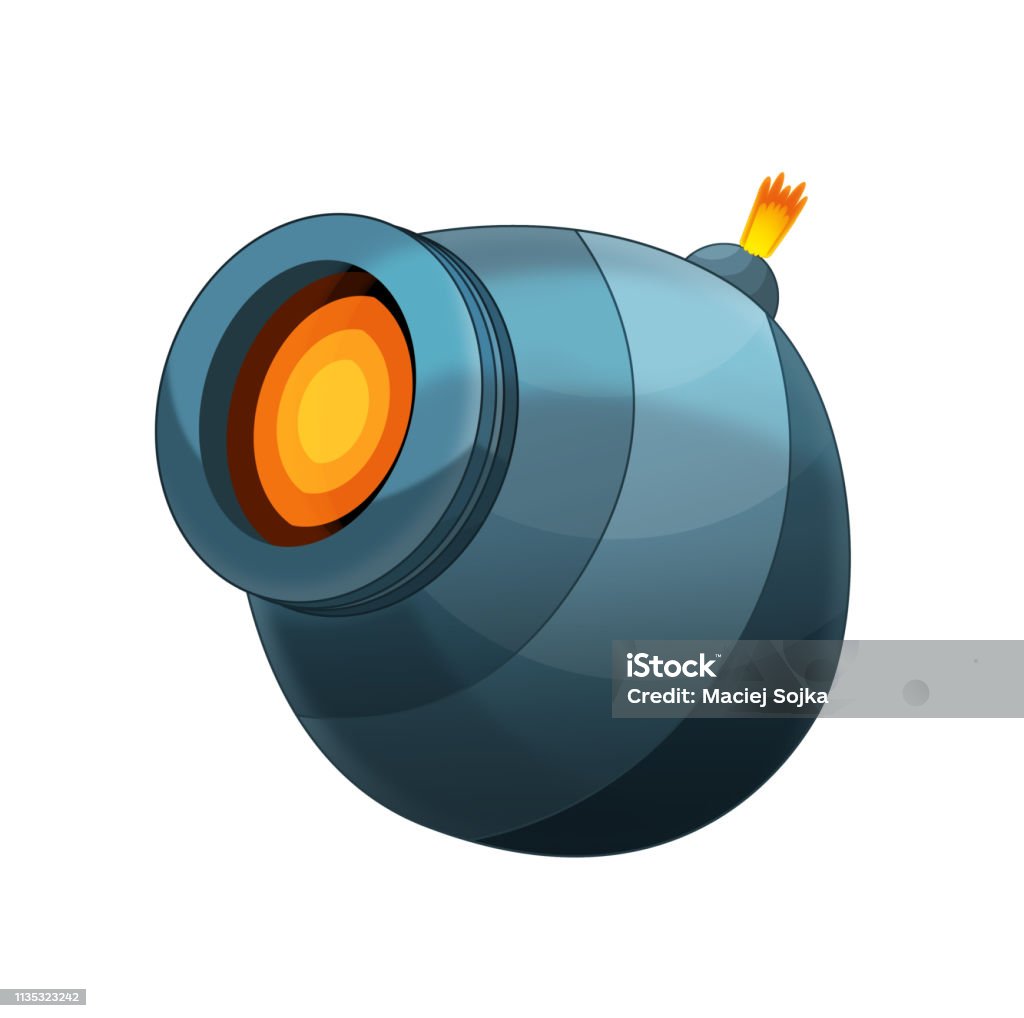 Cartoon cannon shooting steel ball on white background Cartoon cannon shooting steel ball on white background - illustration for the children Ammunition stock illustration