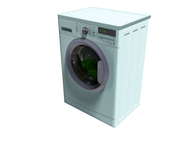 istock Modern blue washing machine with things in the water 3d render on white background no shadow 1135323382