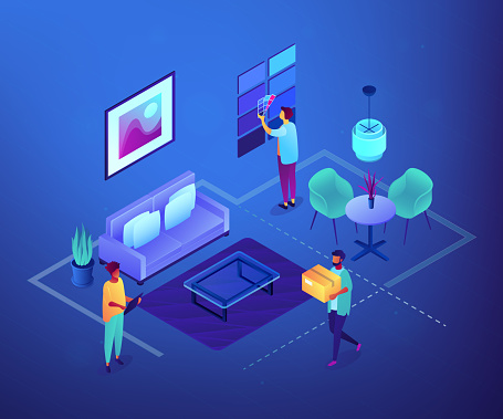 Interior Design Isometric 3d Concept Illustration Stock Illustration ...