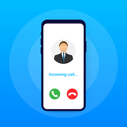 Smartphone with incoming call on display. Incoming call. Vector stock illustration.