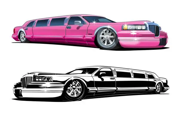 Vector illustration of Vector Cartoon limousines set isolated on white