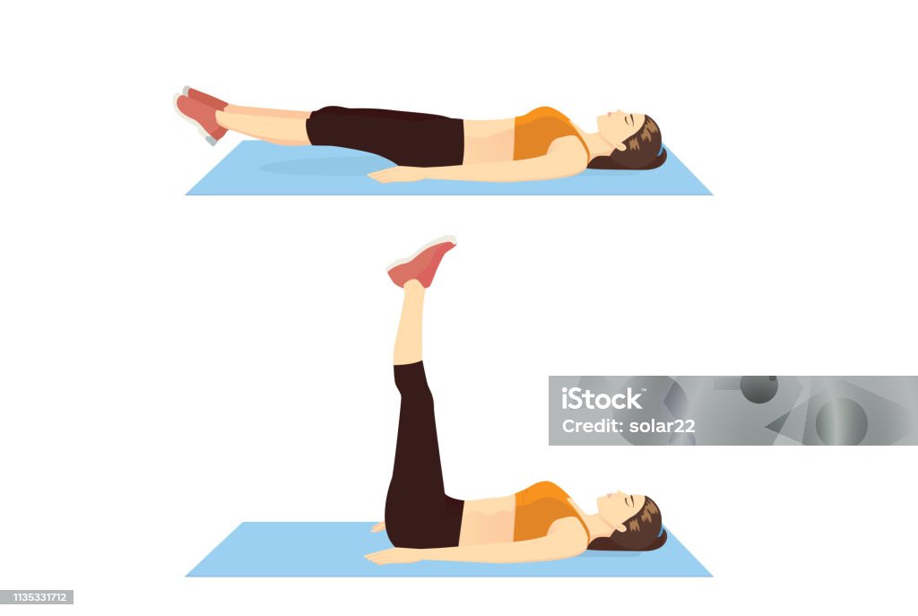 Woman Doing Double Leg Raise Exercise In 2 Step Stock Illustration