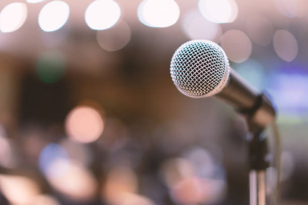 istock Microphone in the meeting room, where the light is bright 1135332530