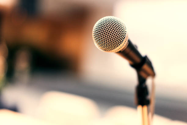 istock Microphone in the meeting room, where the light is bright 1135332766