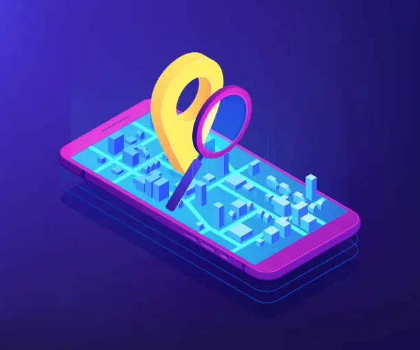 Vector illustration of Mobile tracking soft isometric 3D concept illustration.