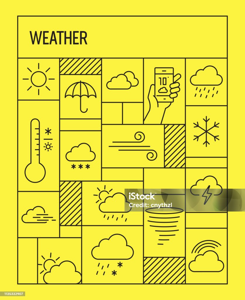 Weather Concept. Geometric Retro Style Banner and Poster Concept with Weather Related Line Icons Environment stock vector