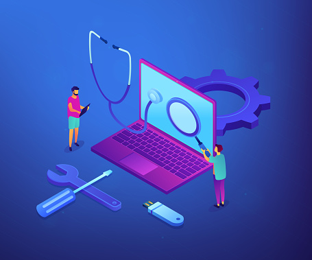 Service Industry Computer Background Computer Service Concept Vector Isometric Illustration Stock ...