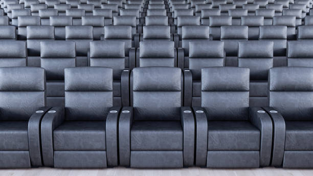 Cinema Room With Black Leather Armchairs 3d render