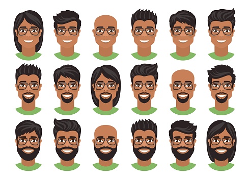 Set Of Mens Avatars With Various Hairstyles Long Or Short Hair Bald With  Beard Or Goatee Stock Illustration - Download Image Now - iStock