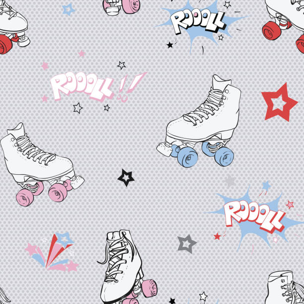 Comic Roller Skates vector seamless pattern background. Comic Roller Skates vector seamless pattern background. Perfect for fabric, wallpaper and scrapbooking projects. lace up stock illustrations