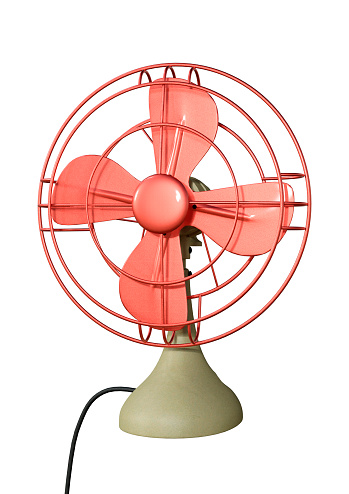 3D rendering of a retro desk fan isolated on white background