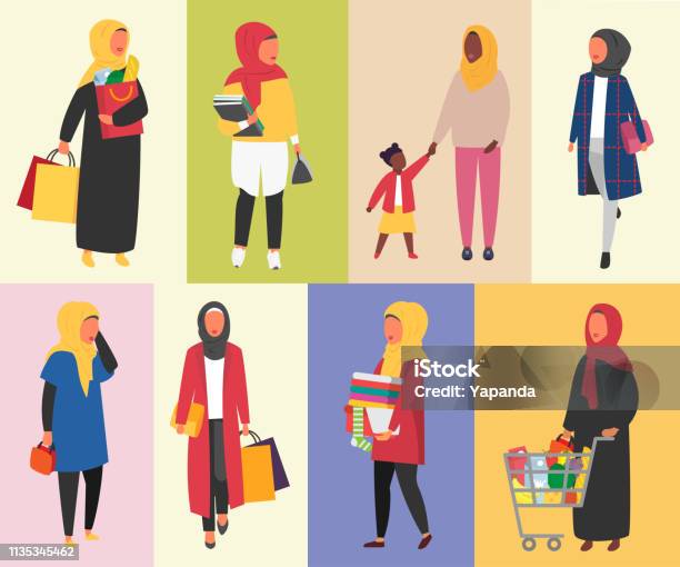 Hijab 穆斯林婦女每日常規向量例證向量圖形及更多女人圖片 - 女人, 伊斯蘭教, 僅一名女人